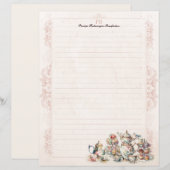 Chic Roze High Tea Party Monogram gevoerd briefpap (Voorkant / Achterkant)