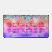 Chic roze iriserende faux glitter 2025 kalender bureaumat (Voorkant)