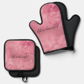 Chic Roze Kant Ovenwant & Pannenlap Set (Voorkant / Achterkant)