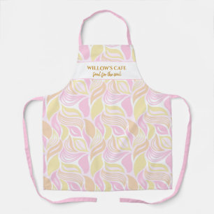 Chic roze Leaf Pattern Custom Spa Cafe Name Schort