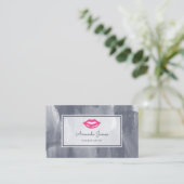 Chic roze Lips Steel Grey Waterverf Makeup Artist Visitekaartje (Staand voorkant)