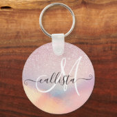 Chic roze litter Iridescent Holographic Gradient Sleutelhanger (Voorkant)