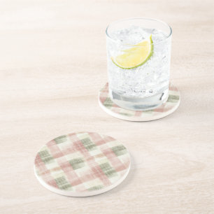 Chic Roze Mint Crème Plaid Strepen  Zandsteen Onderzetter