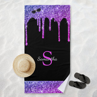 Chic Roze Paars Blauw Glittersuikers Black Monogra Strandlaken