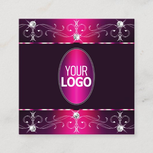 Chic roze Paarse Burgund  Ornamenten toevoegen Log Vierkante Visitekaartje (Voorkant)