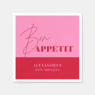 Chic Roze Rode Bon Appétit Script Verjaardag Servet