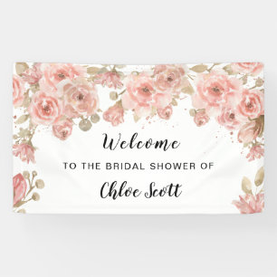 Chic Roze Roos Bloemen Bruidsfeest Verwelkomingsba Spandoek