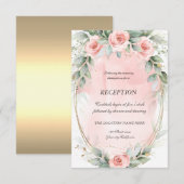 Chic roze Roses Gold Lijst Reception Kaart (Voorkant / Achterkant)