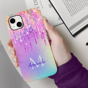 Chic roze roze eenhoorn druppelend glitter monogra