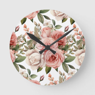 Chic Roze Rozen Bloemen Bloem Klok