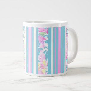 Chic roze rozen, Turquoise Stripes: Big Coffee Mok