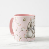 Chic Roze Schattige Bunny Roos Bloemen Mok (Voorkant links)