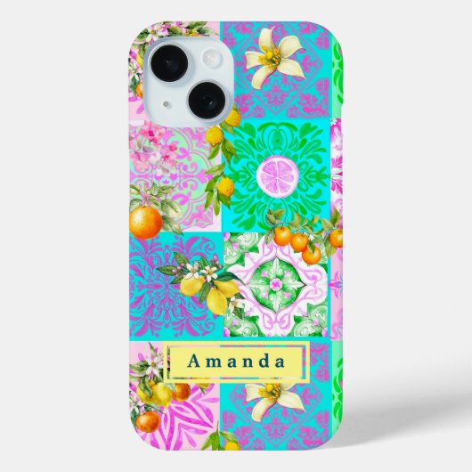 Chic roze Siciliaanse citrus collage bloemige tege Case-Mate iPhone Case (Achterkant)