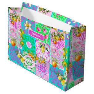 Chic roze Siciliaanse citrus collage bloemige tege Groot Cadeauzakje
