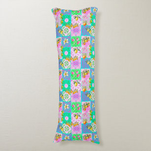 Chic roze Siciliaanse citrus collage bloemige tege Lichaamskussen