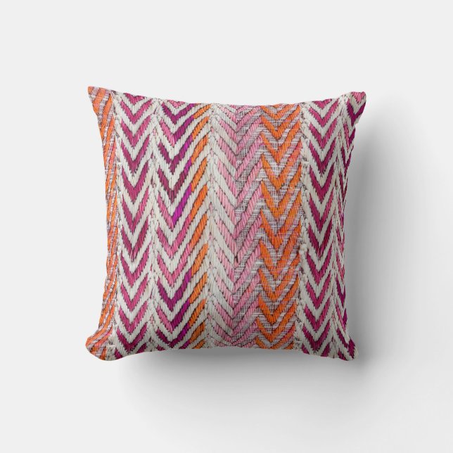 Chic roze sinaasappel chevron kussen (Voorkant)