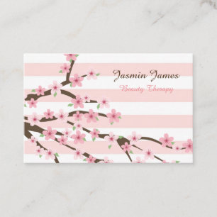 Chic, roze striped Cherry Blossom Flower Pattern Visitekaartje