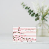 Chic, roze striped Cherry Blossom Flower Pattern Visitekaartje (Staand voorkant)