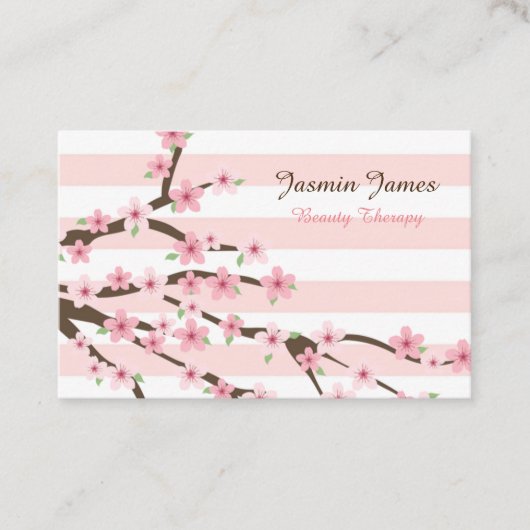 Chic, roze striped Cherry Blossom Flower Pattern Visitekaartje (Voorkant)