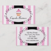 Chic roze stripes Cupcake Visitekaartje (Voorkant / Achterkant)