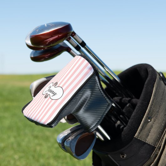 Chic roze stripes gepersonaliseerd golfheadcover (Insitu)