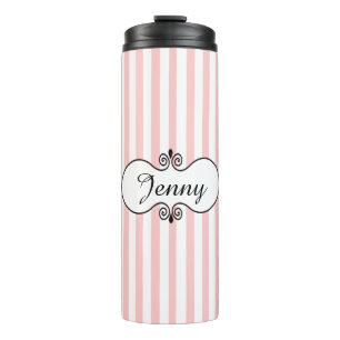 Chic roze stripes gepersonaliseerd thermosbeker