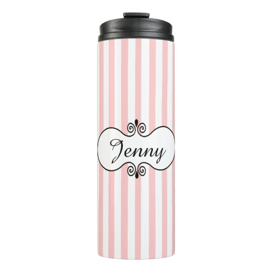 Chic roze stripes gepersonaliseerd thermosbeker (Voorkant)