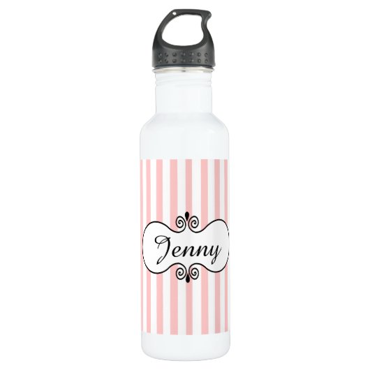 Chic roze stripes gepersonaliseerd waterfles  (Voorkant)