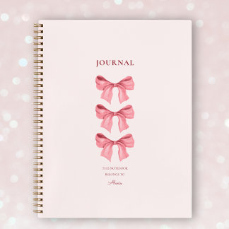 Chic Roze Vrouwelijke Rode Bogen Coquette Naam Notitieboek