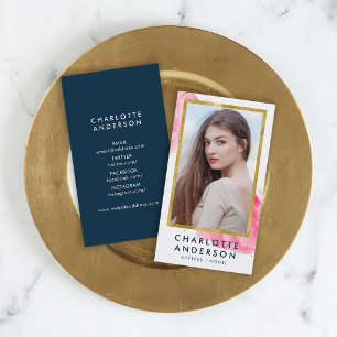 Chic Roze Waterverf Faux Gold Headshot Foto Visitekaartje