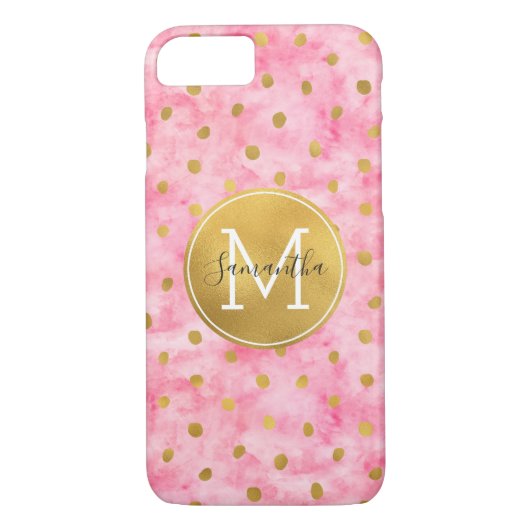 Chic Roze Waterverf Goud Confetti Monogram Case-Mate iPhone Case (Achterkant)