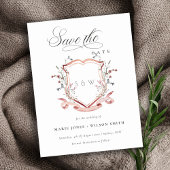 Chic roze Wildflower Monogram Crest sparen de datu Aankondigingskaart