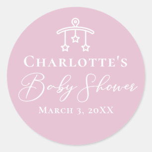 Chic Roze Wit Baby shower Minimalist Ronde Sticker