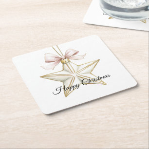 Chic Roze Witte Boog Ster Kerstmis Vierkante Kartonnen Onderzetter