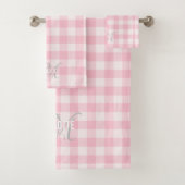 Chic roze witte gingham monogram naam bad handdoek (Insitu)