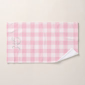 Chic roze witte gingham monogram naam bad handdoek (Handdoek)