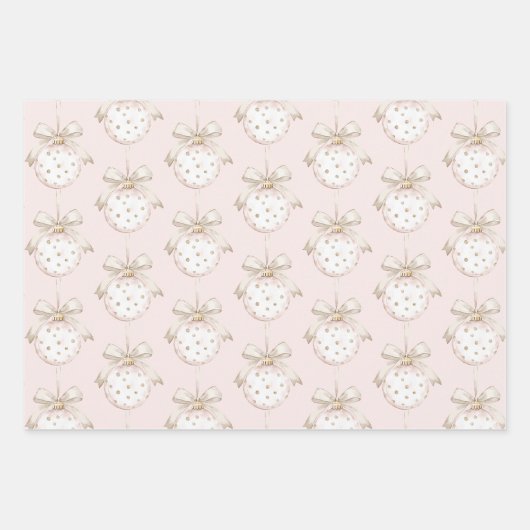 Chic Roze Witte Stippen Boog Ornament Kerst Inpakpapier Vel (Voorkant)