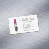 Chic roze zwart zilveren waterverf lipstick Make-u Magnetisch Visitekaartje (Voorbeeld)