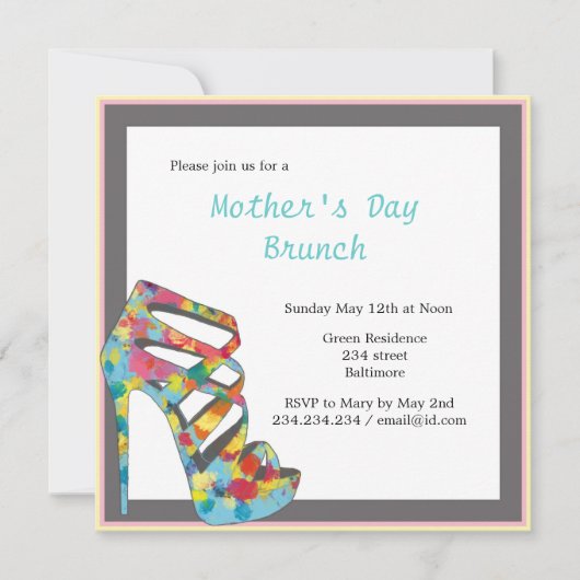 Chic Rozen High Heel Moederdag Brunch Kaart (Voorkant)