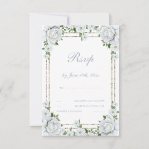 Chic Rozen & Silver Border Floral Wedding RSVP Kaartje