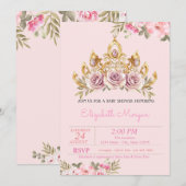 Chic Rozen Tiara Floral Baby shower Kaart (Voorkant / Achterkant)