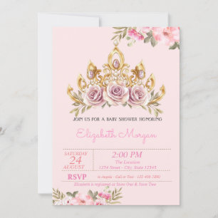 Chic Rozen Tiara Floral Baby shower Kaart