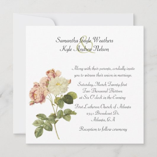Chic Rozen Wedding Uitnodiging (Voorkant)