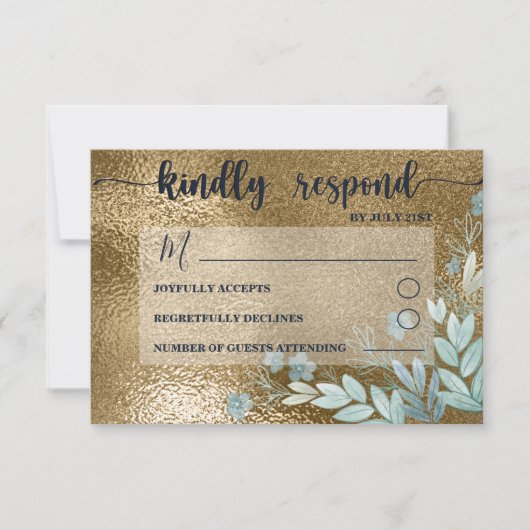 Chic RSVP Navy and Gold Foliage Wedding (Voorkant)