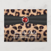 Chic Ruby Gemstone Leopard Print Save the Date Aankondigingskaart (Voorkant)
