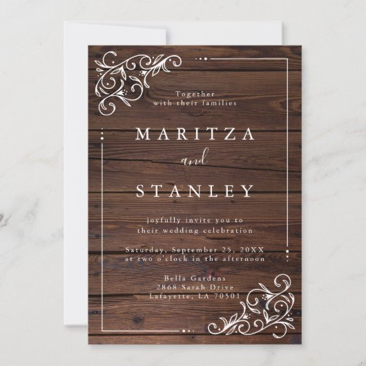 Chic Rustic Barn Woodsy White Script Wedding Kaart (Voorkant)