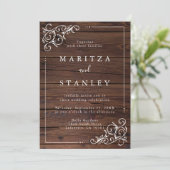 Chic Rustic Barn Woodsy White Script Wedding Kaart (Staand voorkant)