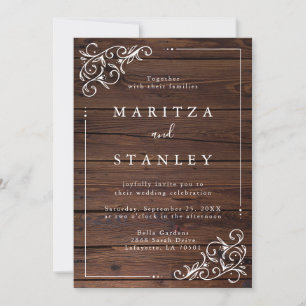 Chic Rustic Barn Woodsy White Script Wedding Kaart
