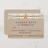 Chic Rustic Beach Starfish Lace Wedding RSVP (Devant / Derrière)