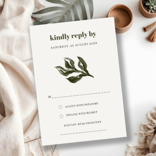 Chic Rustic Boho Green Retro Botanische bruiloft R RSVP Kaartje